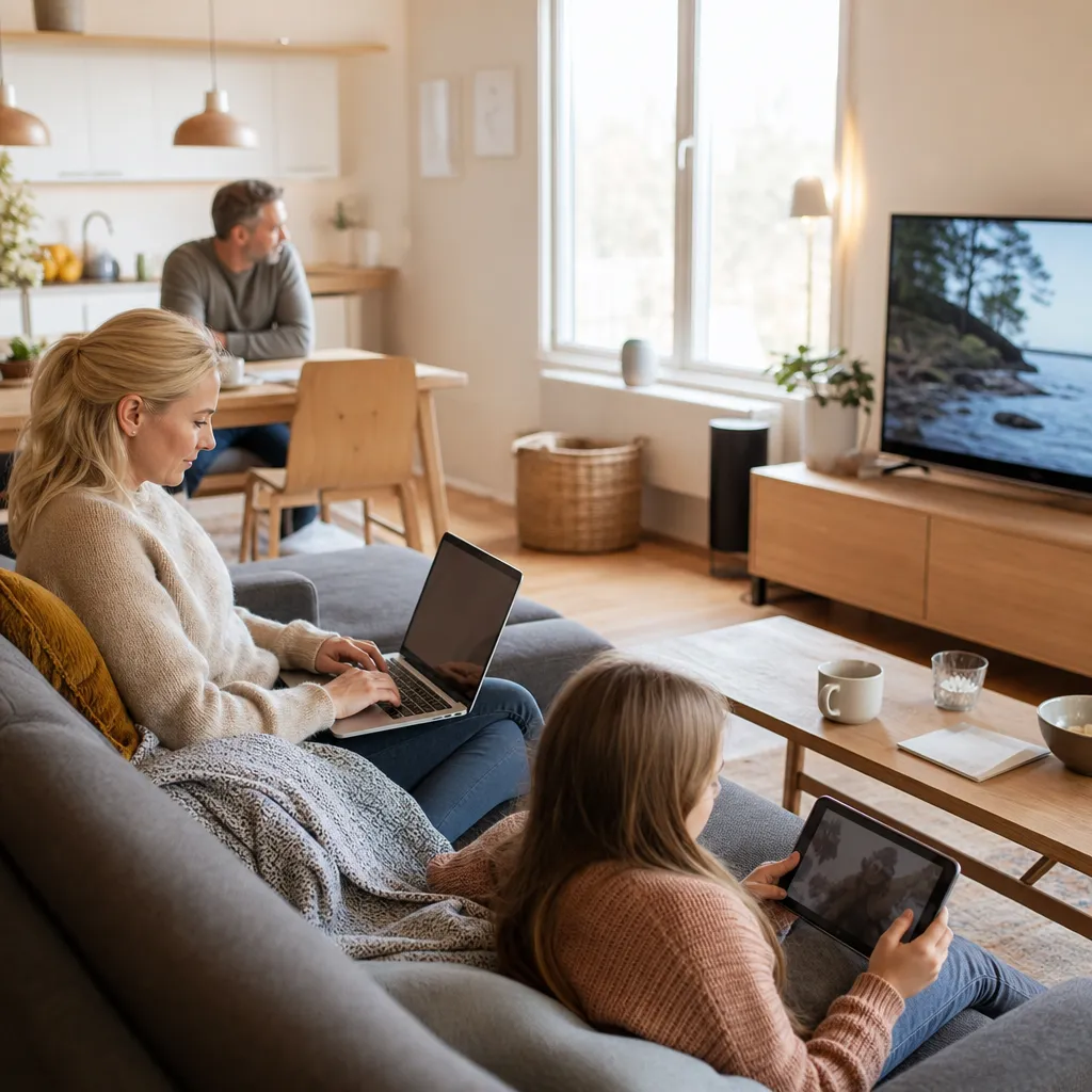 Familj använder flera enheter samtidigt
