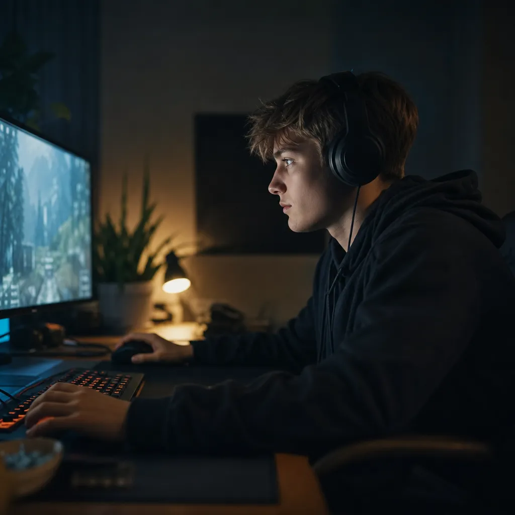Gaming-setup vid skrivbord