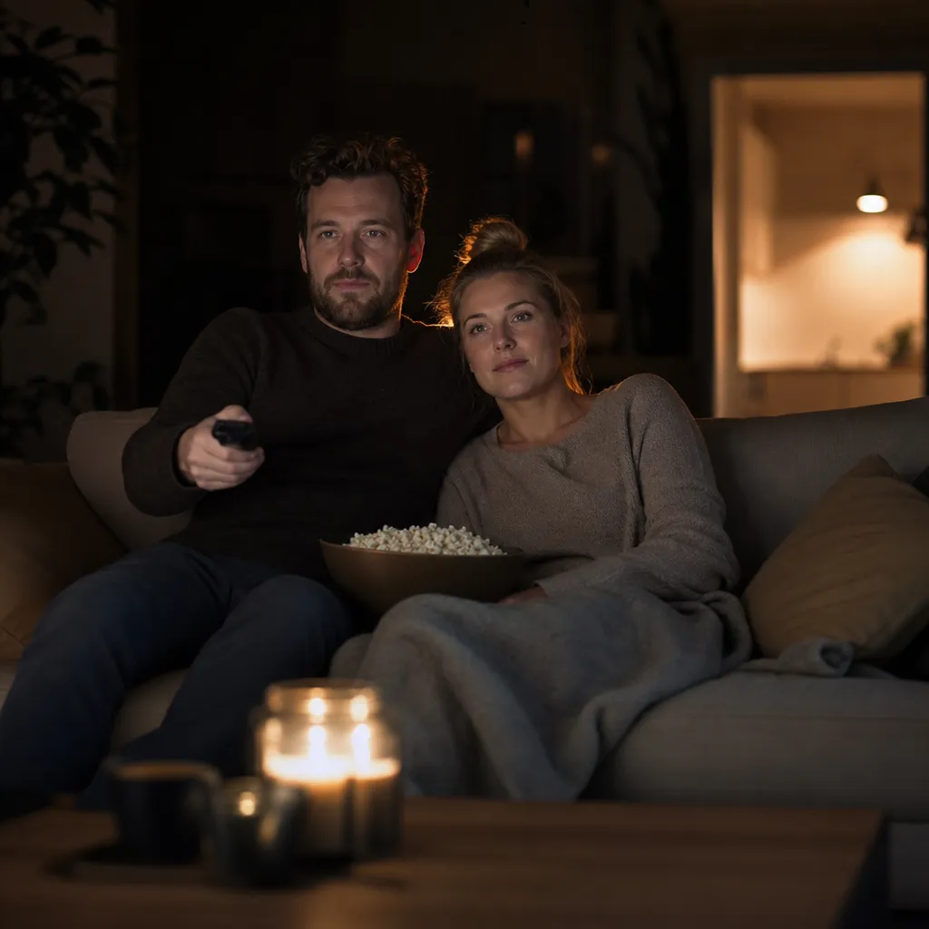 Par tittar på streaming i vardagsrum