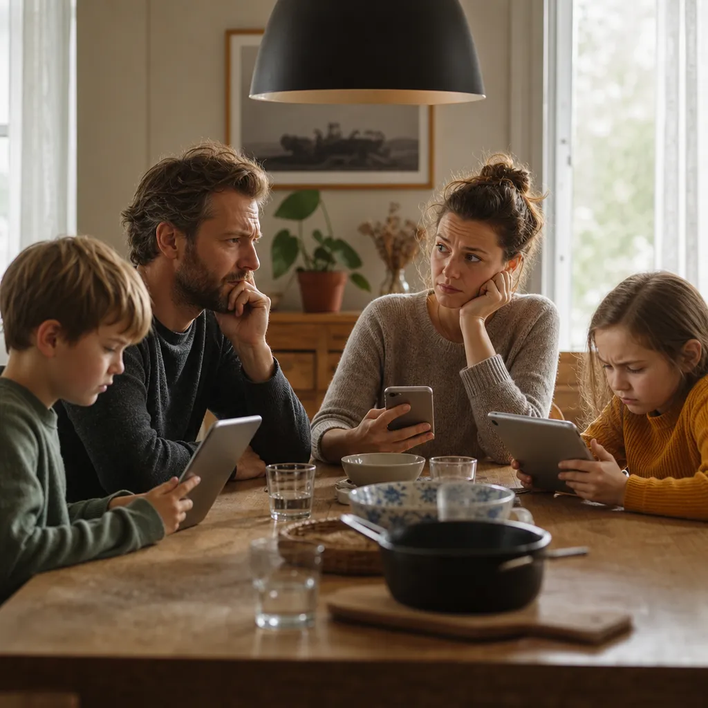 Familj med enheter vid matbord