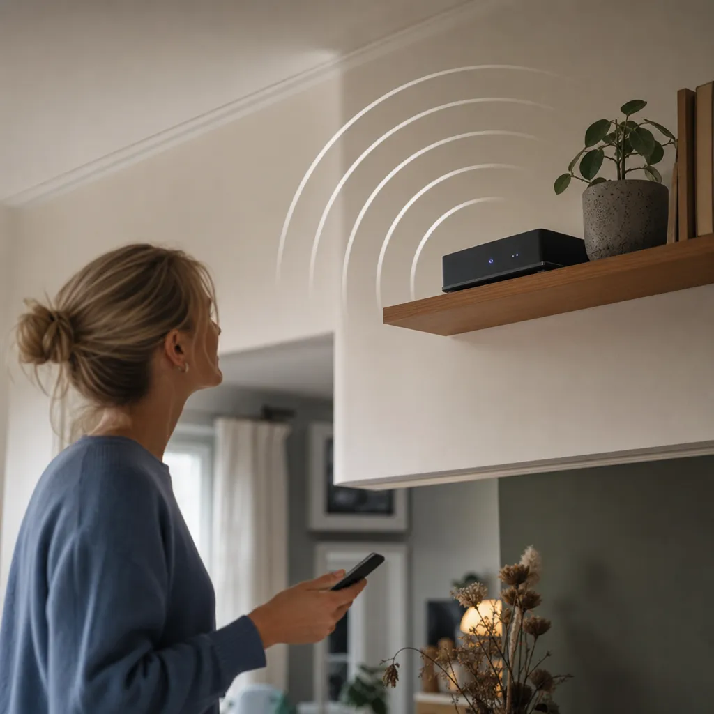 Router på hylla i svenskt hem